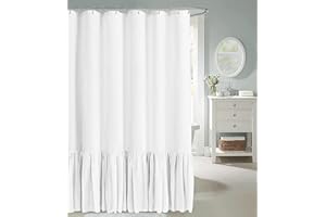 AWELLIFE Extra Long Shower Curtain 96 inch Length Farmhouse White Shower Curtain with A Ruffle Hem Linen Blend Shower Curtain for Bathroom Natural