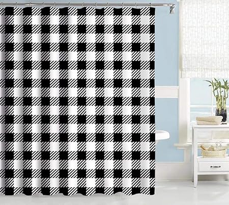 Uphome Buffalo Check Shower Curtain Farmhouse Black White Plaid