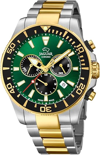 JAGUAR Reloj Modelo J862/3 de la colección Executive, Caja de 43,5 mm Verde con Correa de Acero Bicolor para Caballero