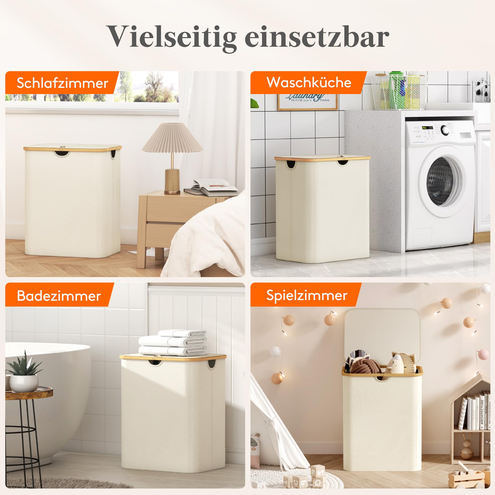 Lifewit 150L Wäschekorb mit Deckel, Wäschesammler 3 Fächer, Wäschebox Groß,Wäschesortierer, Wäschetonne,Wäsche Sortieren, Wäschebehälter,Laundry Baskets für Wäschekammer, Bad, Schlafzimmer, Cremeweiß 8