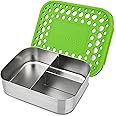 LunchBots Medium Trio II Snack Container - Divided Stainless Steel Food Container - Three Sections for Snacks On the Go - Eco-Friendly, Dishwasher Safe, BPA-Free - Stainless Lid - Green Dots