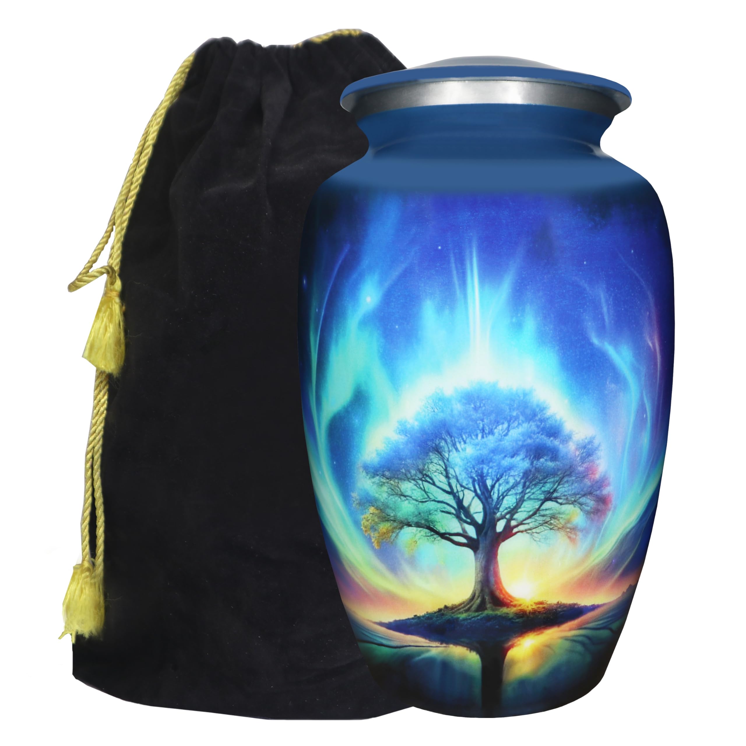 Photo 1 of M MEILINXU Urn for Ashes Adult Male or Woman, Cremation Urns for Human Ashes Adult Man & Female, Funeral Decorative or Burial, Blue Galaxy and Starry Sky, Tree of Life Urn - Large Full Size