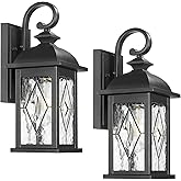 FEMILA 15" Exterior Wall Sconce, 2-Pack Outdoor Waterproof Wall Lights Fixture, Anti-Rust Matte Black Finish with Water Rippl