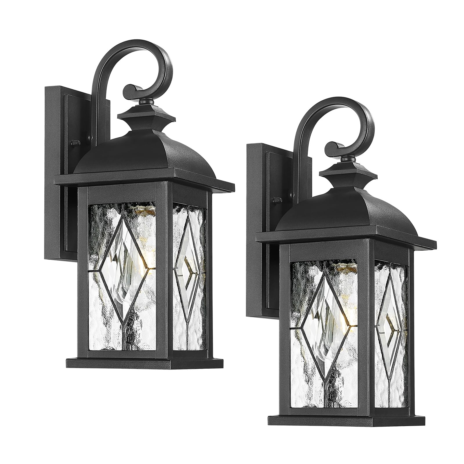 Photo 1 of FEMILA 15" Exterior Wall Sconce, 2-Pack Outdoor Waterproof Wall Lights Fixture, Anti-Rust Matte Black Finish with Water Ripple Glass,4FD54B-2PK BK-SD