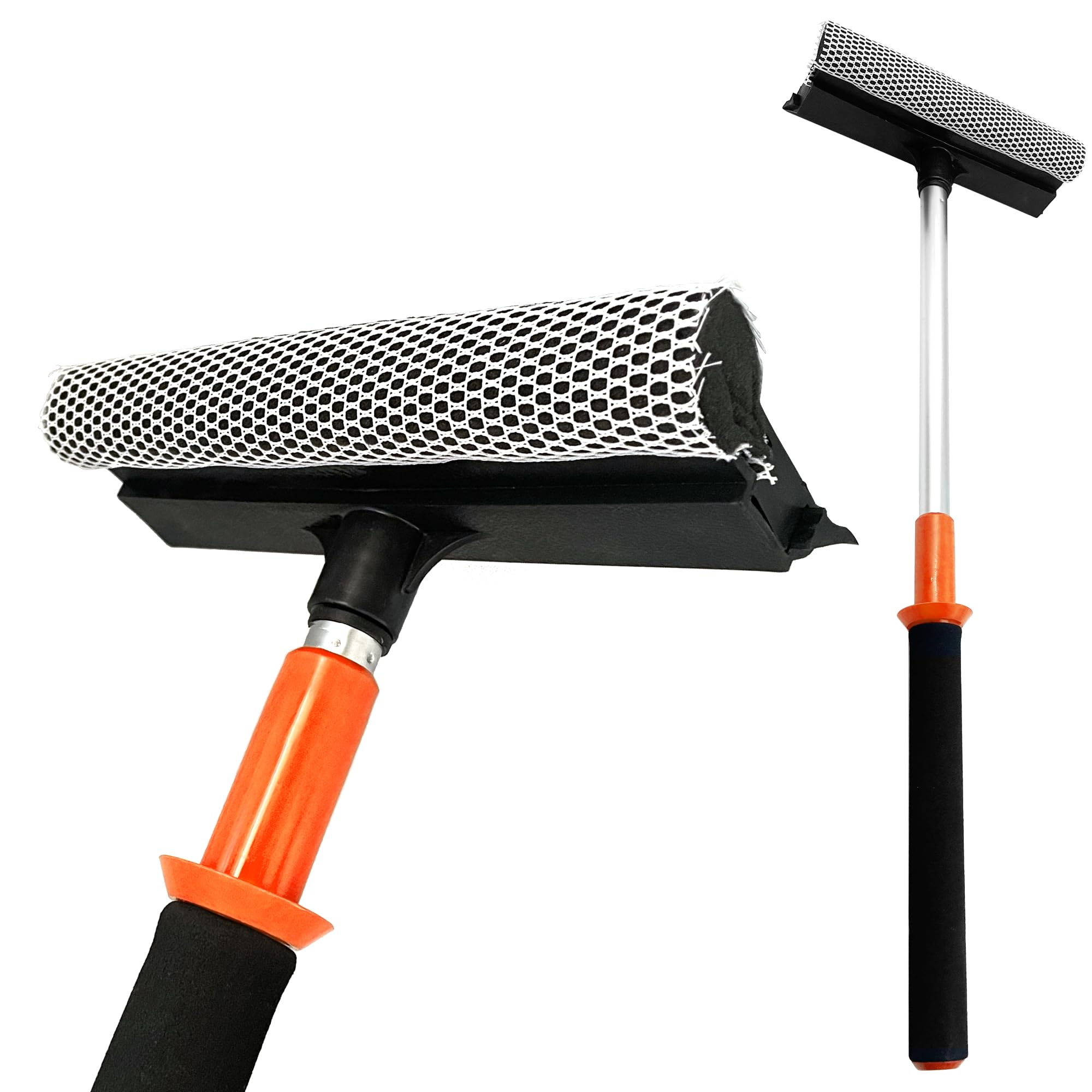 2 in 1 Telescopic Window Squeegee with Durable Squeegee Blade and Sponge Attachment - Window Cleaning Kit Perfect to Use as Shower Cleaner Squeegee, Window Cleaner & Car Window Squeegee