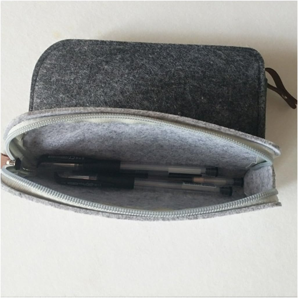 SIPLIV Classic Felt Bag Pen/Pencil/Stationery Pouch Cosmetic Case, Round Style Black and Gray, Set of 2, 2 Round - Image 4