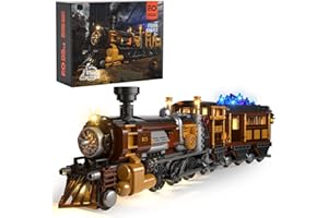 FUNWHOLE Train Lighting Building Bricks Set - Steampunk Ore Train LED Light Building Set 1056 Pieces for Adults and Teens