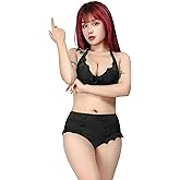 MEOWCOS Women's Bikini Sets Gothic Retro Bat Bathing Suit Two Piece Swimsuit Black