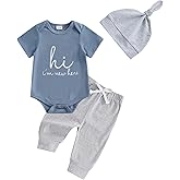 Gobuuly Newborn Baby Boy Clothes Hi I'm New Here Coming Home Outfit Letter Print Romper Pant Fall Winter Baby Boy's Clothing