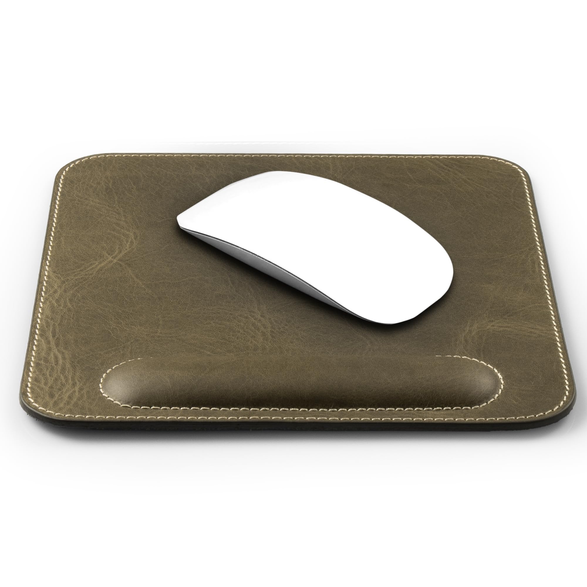 LONDO Genuine Leather Mouse Pad With Wrist Rest - 8.2" x 8.2" Non-Slip Desk Mat - Smooth Surface, Ergonomic Support
