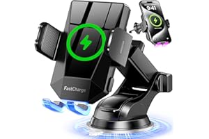 Wireless Car Charger Phone Holder, 15W Fast Charging Cnuoky Phone Mount Phone Holders for Your Car Dashboard Windshield Air Vent for iPhone 16 15 14 13 12 11 Xs XR, Samsung Galaxy, Google Pixel etc