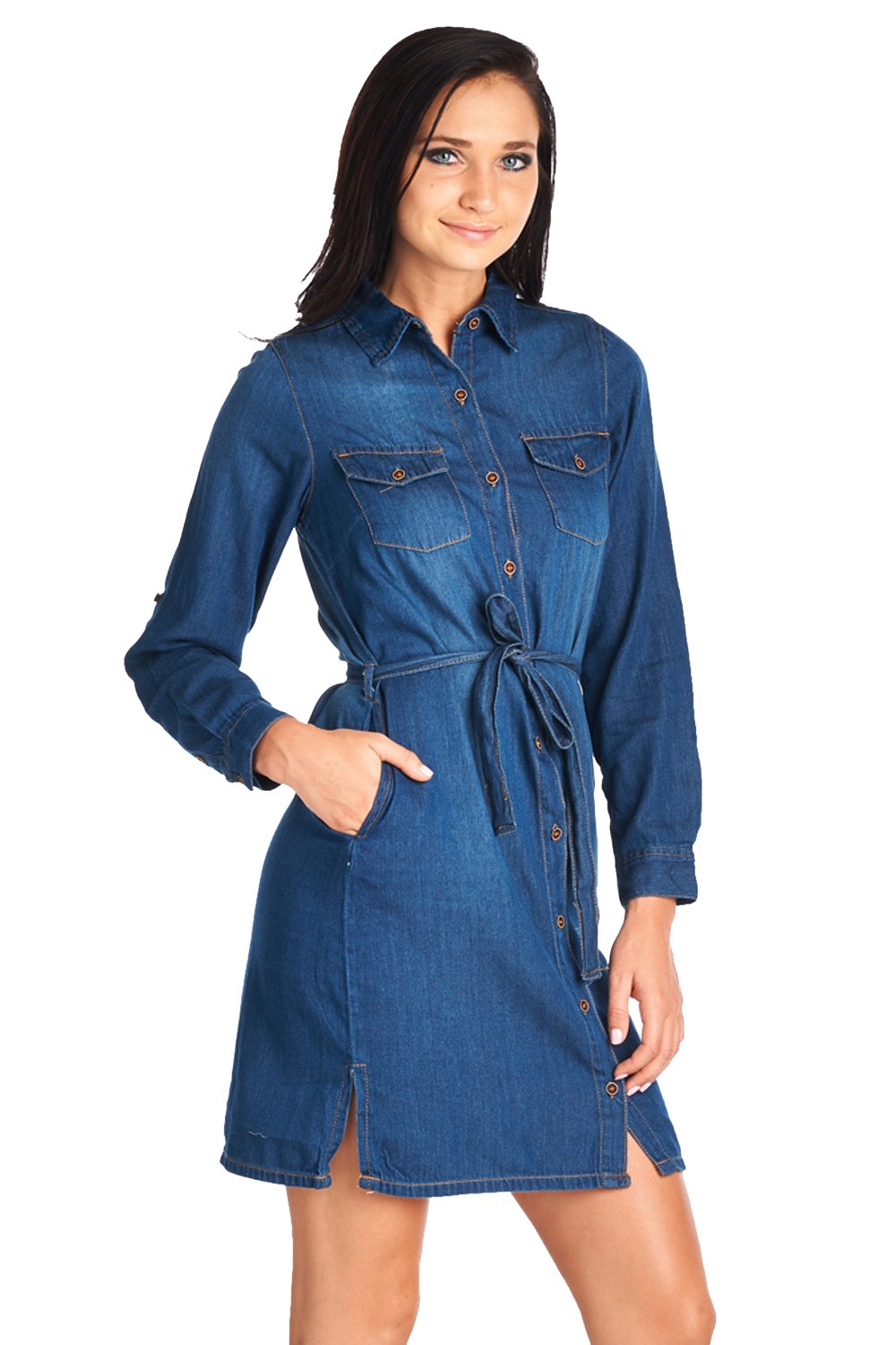 chambray denim shirt dress