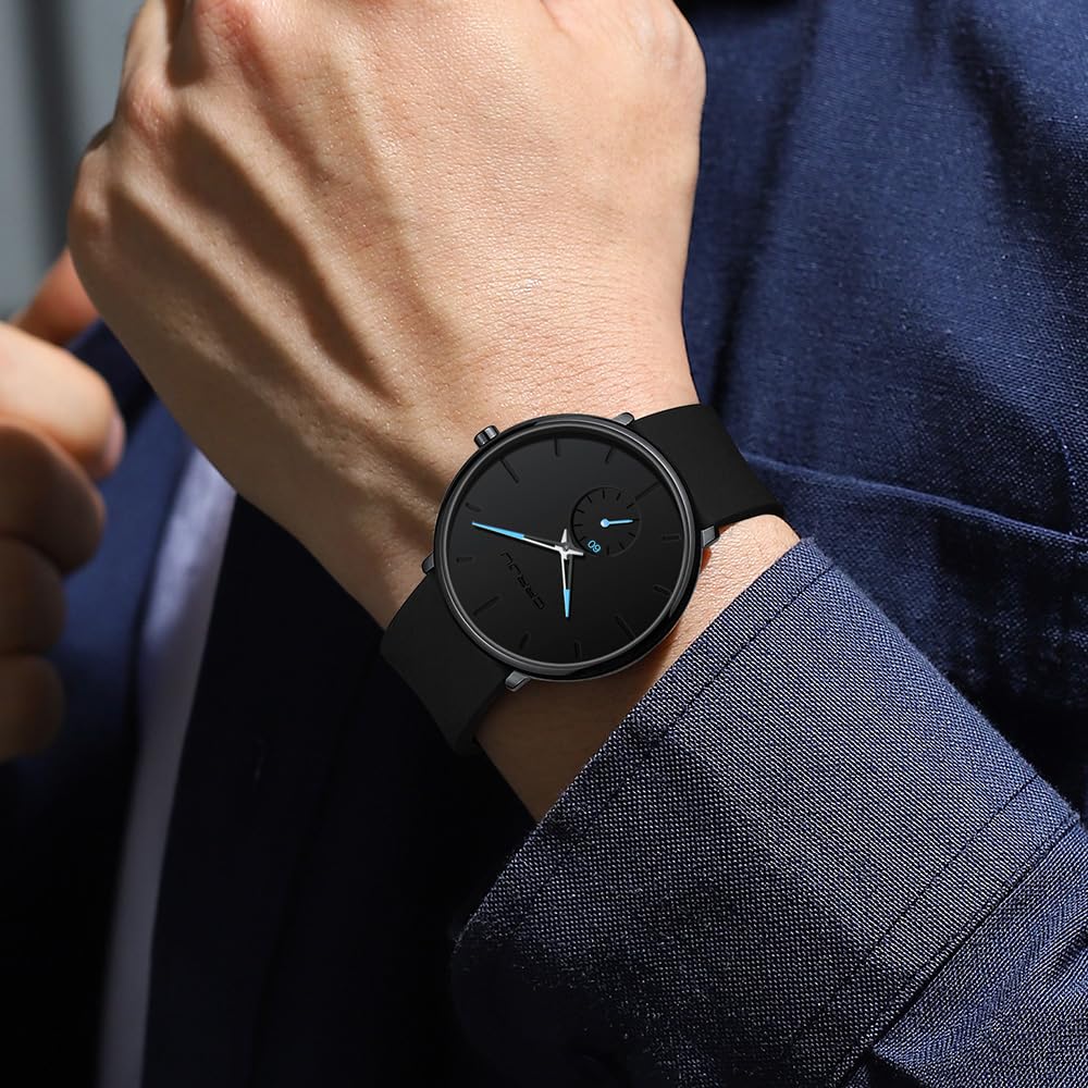 CRRJU Men’s Casual Stylish Waterproof Quartz Wristwatches, Ultra Thin Second Hand Watches for Men, Colorful Silicone Band