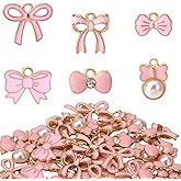 lasuroa 60pcs Pink Bow Charm, 6 Styles Zinc Alloy Bow Pendant Cute Enamel Bownot Theme Connection Accessories for Ornament DIY Necklace Bracelet Jewelry Making