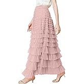 PEHMEA Tulle Maxi Skirts for Women, High Waist A-Line Flowy Elegant Party Wedding Guest Casual Skirt