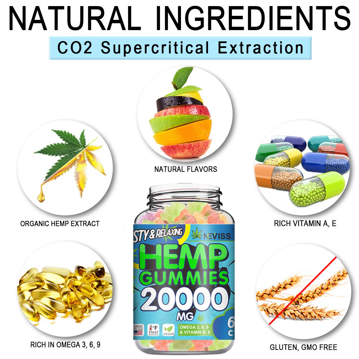 Premium Hémp Gummies 20000 MG - Hémp Gummy Bears Made in USA - Natural Organic Pure Hémp Extract Gummies for Pain, Anxiety & Stress Relief, Sleep, Calm & Immune Support - Rich Vitamins & Omega 3, 6, 9