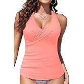 Yonique Tummy Control Tankini Top Only V Neck Swim Top Twist Front Bathing Suit Top No Bottom