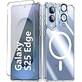 for Samsung Galaxy S25 Edge Case Clear,Magnetic S25 Edge Case with Screen Protector & Camera Protector [Compatible with MagSafe], Shockproof TPU Cover for Galaxy S 25 Edge Phone Cases-Transparent