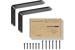 BATODA 10" Countertop Support Brackets (2 Pcs) for Granite - Heavy Duty L Shelf Bracket - Wall Mounted for DIY Open Shelving - Blind Shelf Support (10 Inch Pack 2)