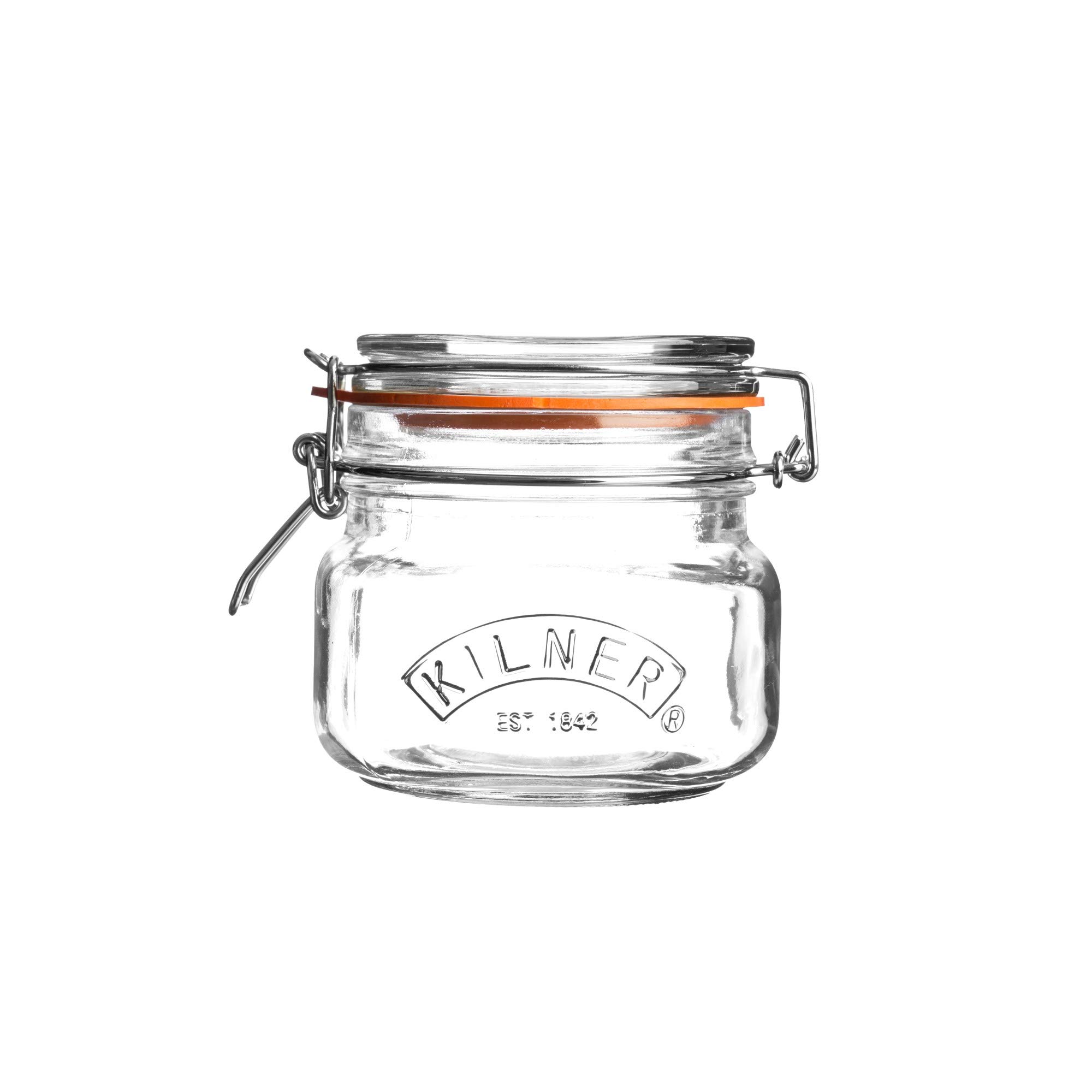 Kilner Square Clip Top Jar 0.5 Litre (500ml) Airtight Glass Jar for Storing Chutneys Pickled Fruits Rice Lentils Dry Foods
