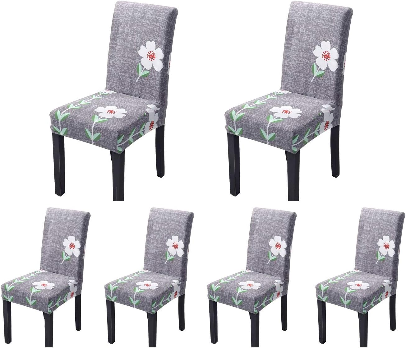 SoulFeel Stretch Spandex Dining Room Chair Protector Slipcovers, Set of 6 (Style 44, Daisy Flower)
