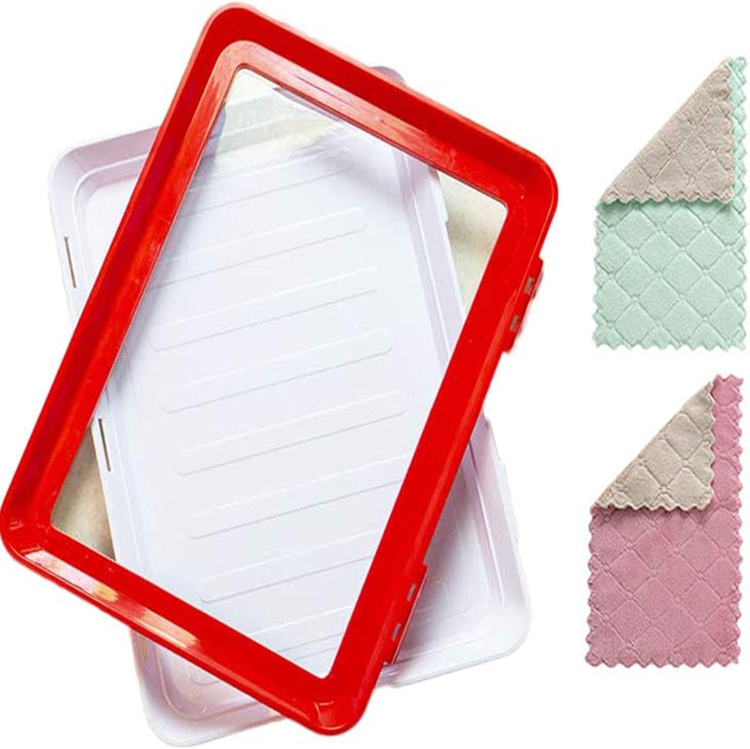 Food preservation trays perfect trays food storage stackable reusable refrigerator and freezer plastic food trays 2 pieces 2 free towels