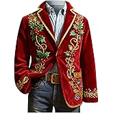 Christmas Suit for Men Ugly Lightweight Xmas Printed Blazer Casual One Button Holiday Party Fit Jacket with Pockets