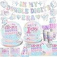Yingoto 169pcs 10th Birthday Decorations for Girl, Double Digits Birthday Girl 300gsm Thickened Plates and 2 Tablecloths for Parties and Gatherings In My Double Digits Era Tableware Set Serves 25