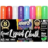 MMFB Arts & Crafts 8 Erasable Liquid Chalk Markers with 45 Chalkboard Labels, 3XL Tip