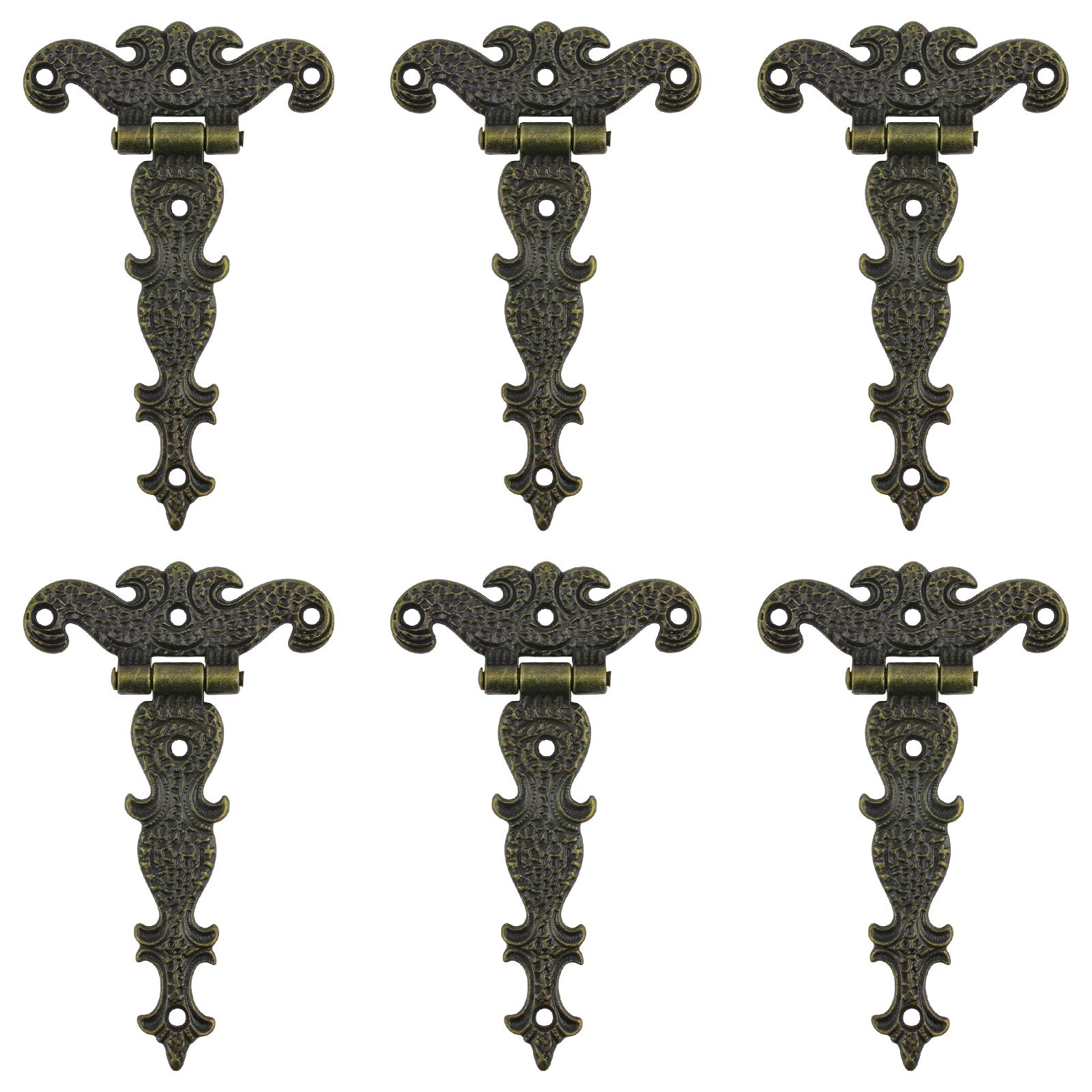 INCREWAY Antique Hinges,6PCS Bronze Decorative Retro Carved Hinge Cabinet Hinges for Doors Cupboard Jewelry Box