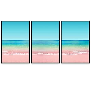 SIGNWIN 3 Piece Framed Canvas Wall Art Pink...