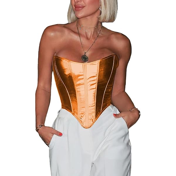 Amazon.com: Hmxpls Metallic Corset Top for Women, Leather Bustier