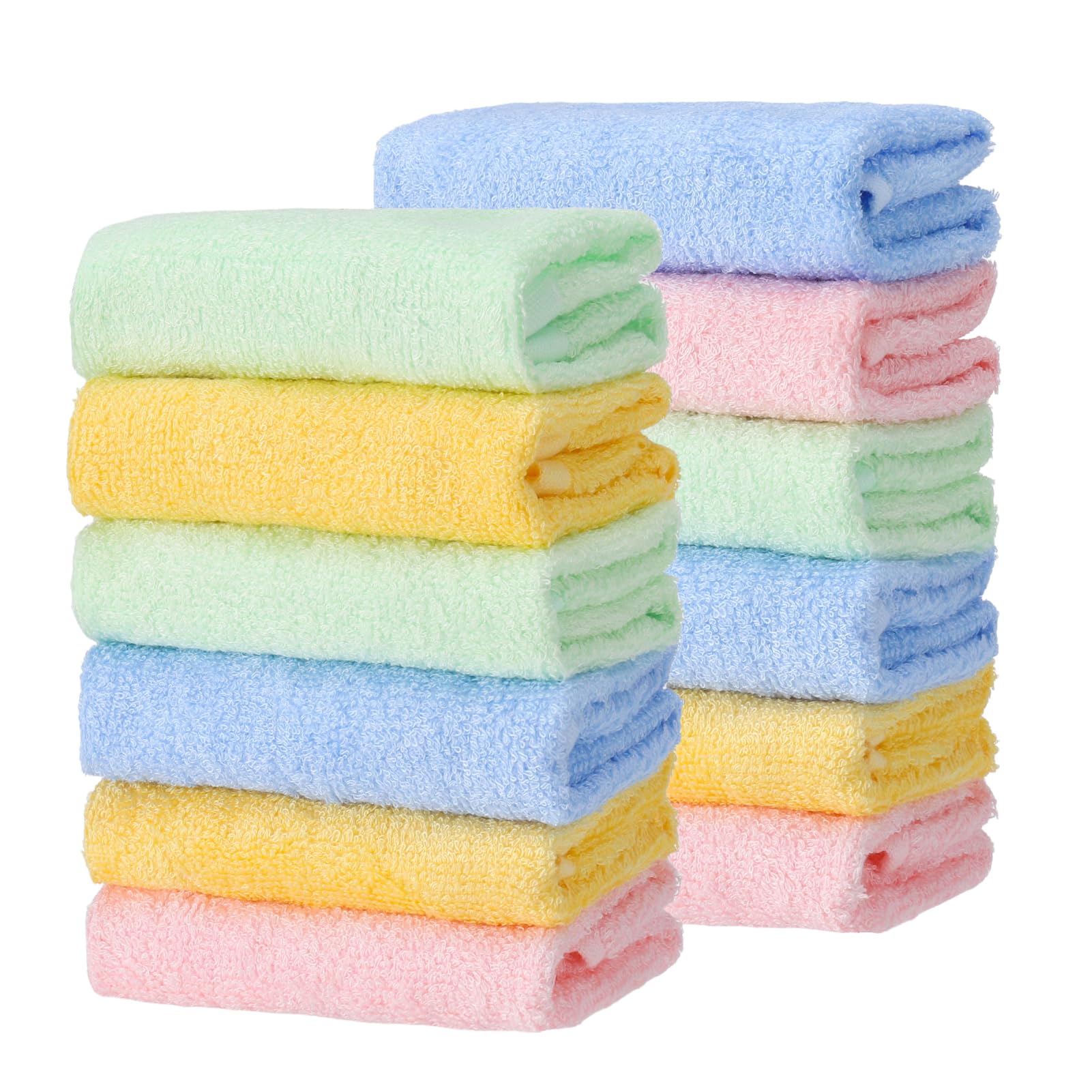 Meng Jiaran 12 Pcs Face Cloths Flannels Soft Bath Towels Quick Dry Baby Wash Cloth Squares Face Body Cloths For Baby, Kids, Adults Makeup Remover (25x25cm)