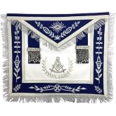 SialkotCrafts masonic regalia master mason navy blue leather apron silver embroidery with fringe