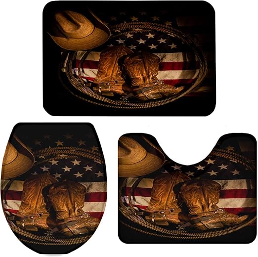 Amazon Com T H Home Bath Rug Sets 3 Piece For Bathroom Usa Western Mat Cowboy Hat With Boots Rope On American Flag Ultra Soft Non Slip And Absorbent Shower Mat U Shaped Contour