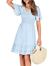BTFBM Womens V Neck Casual Vacation Dress Short