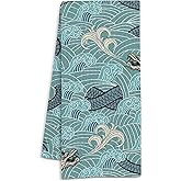 Elmsfell Japanese Dragon Wave Ocean Waves Kitchen Hand Towel, Vintage Dragon Microfiber Tea Towel, Decorative Dish Towel for Kitchen & Dorm Decor, 16x24in