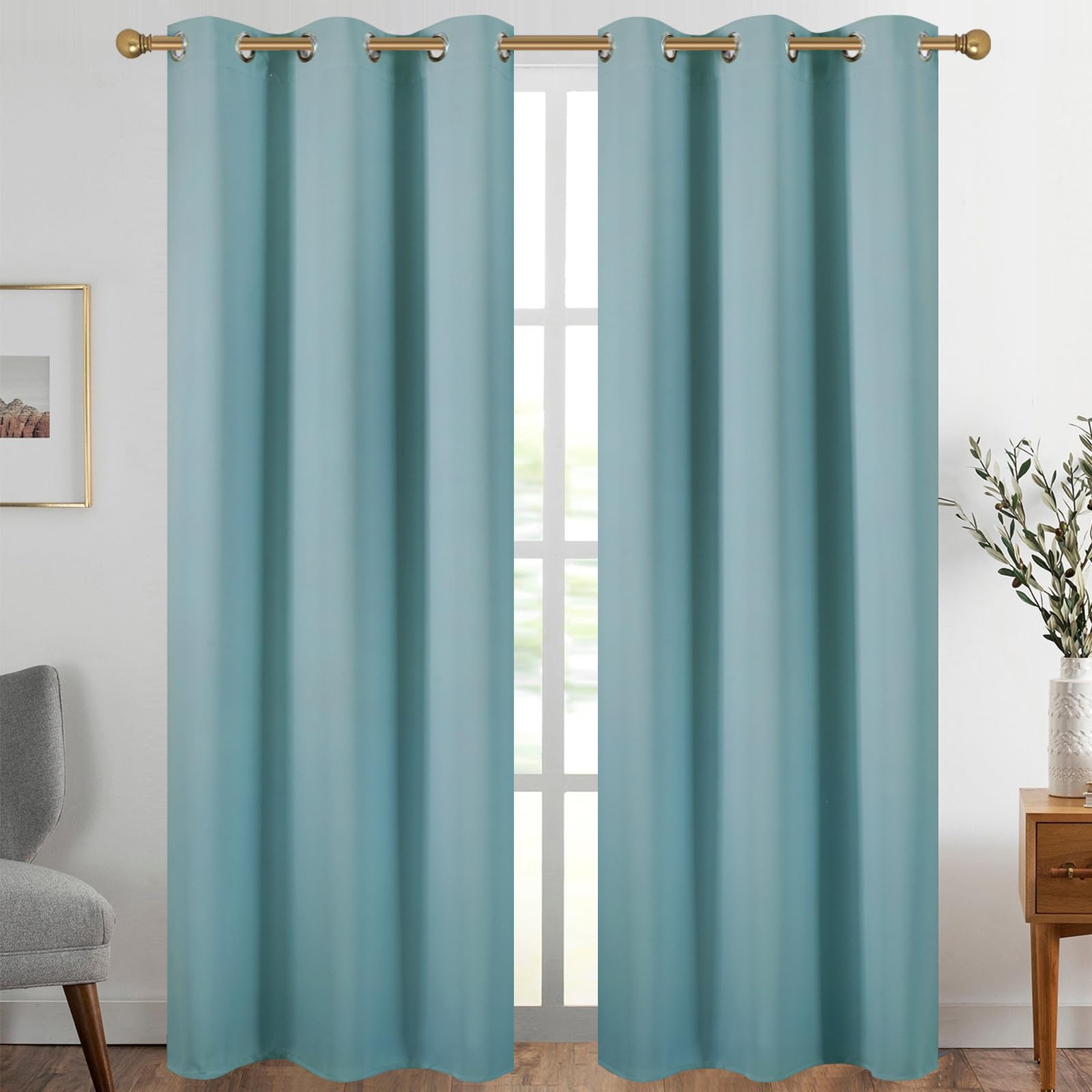 Diraysid Stone Blue Grommet Blackout Curtains for Bedroom Thermal Insulated Room Darkening Curtains Drapes, 42 x 84 inch, 2 Panels Image