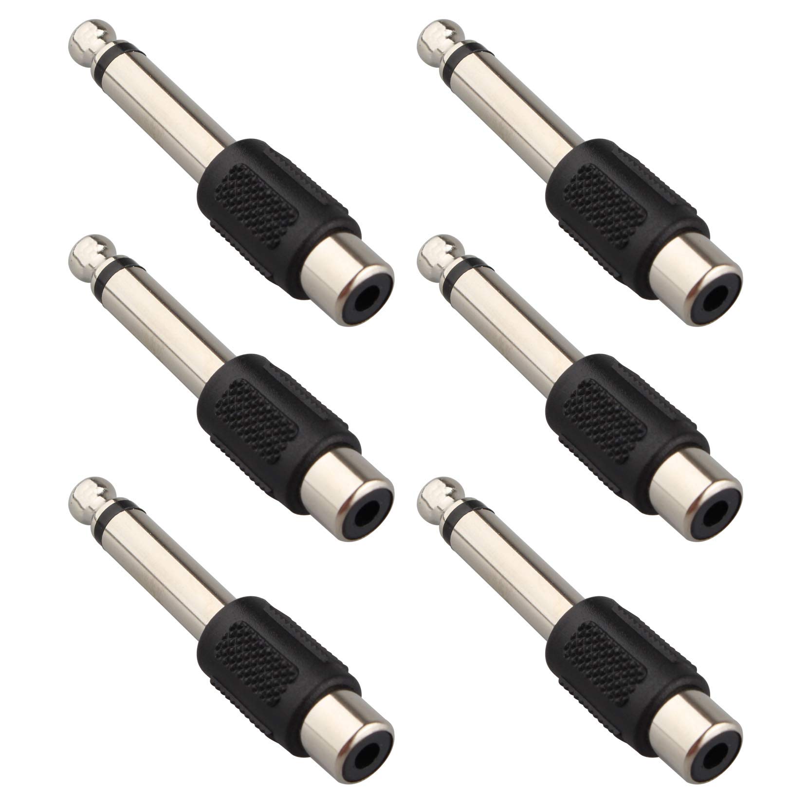 Jopto 6PCS 6.35mm (1/4 inch) Mono Plug Male to RCA Female Audio Adapter Plated F/M High Performance 6.35mm Mono Jack Plug to RCA Phono Socket Converter AV Female Plug RCA Connector Black