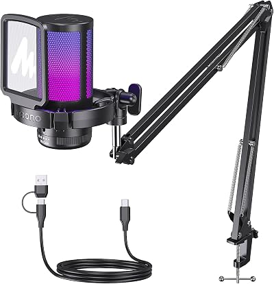 MAONO Gaming USB Microphone Noise Cancellation Condenser Mic with Boom Arm