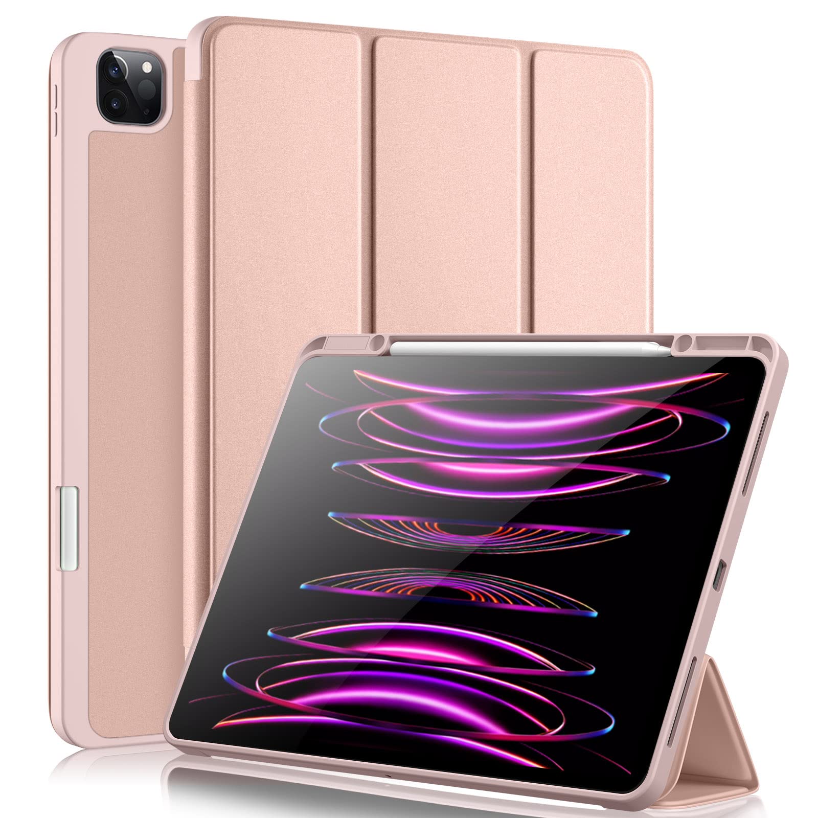 Vobafe Case for iPad Pro 12.9 Case 6th/5th/4th/3rd Generation, TPU Flexible Back Cover with Pencil Holder for iPad 12.9 Pro 2022/2021/2020/2018, Support Pencil 2 Charging, Rose Gold