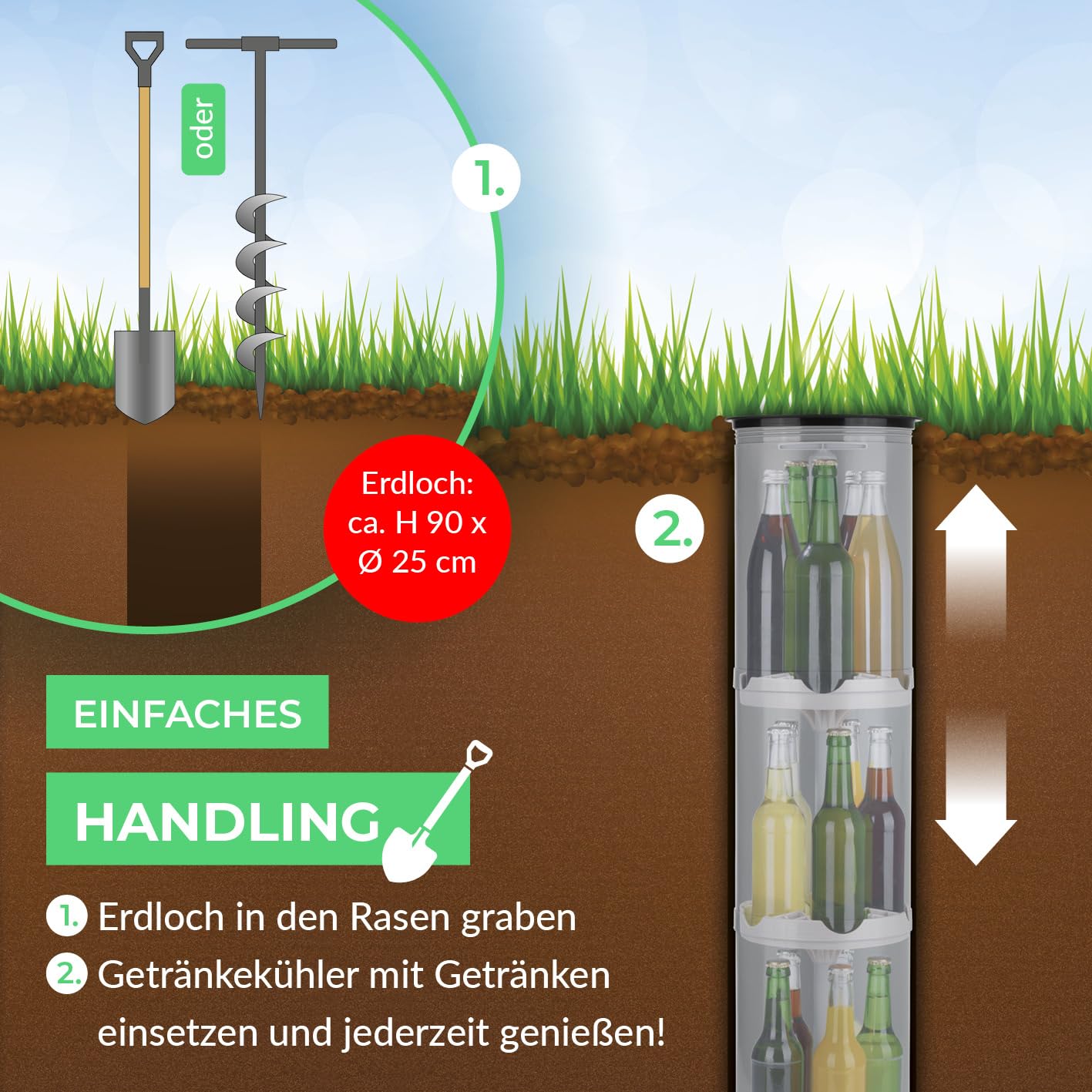 EASYmaxx Flaschenkühler Outdoor | Erdloch- Bierkühler, Camping Kühlschrank, Flaschenkühlschrank | bis zu 15 Flaschen | Highlight im Garten, Outdoorküche und Terrasse 8