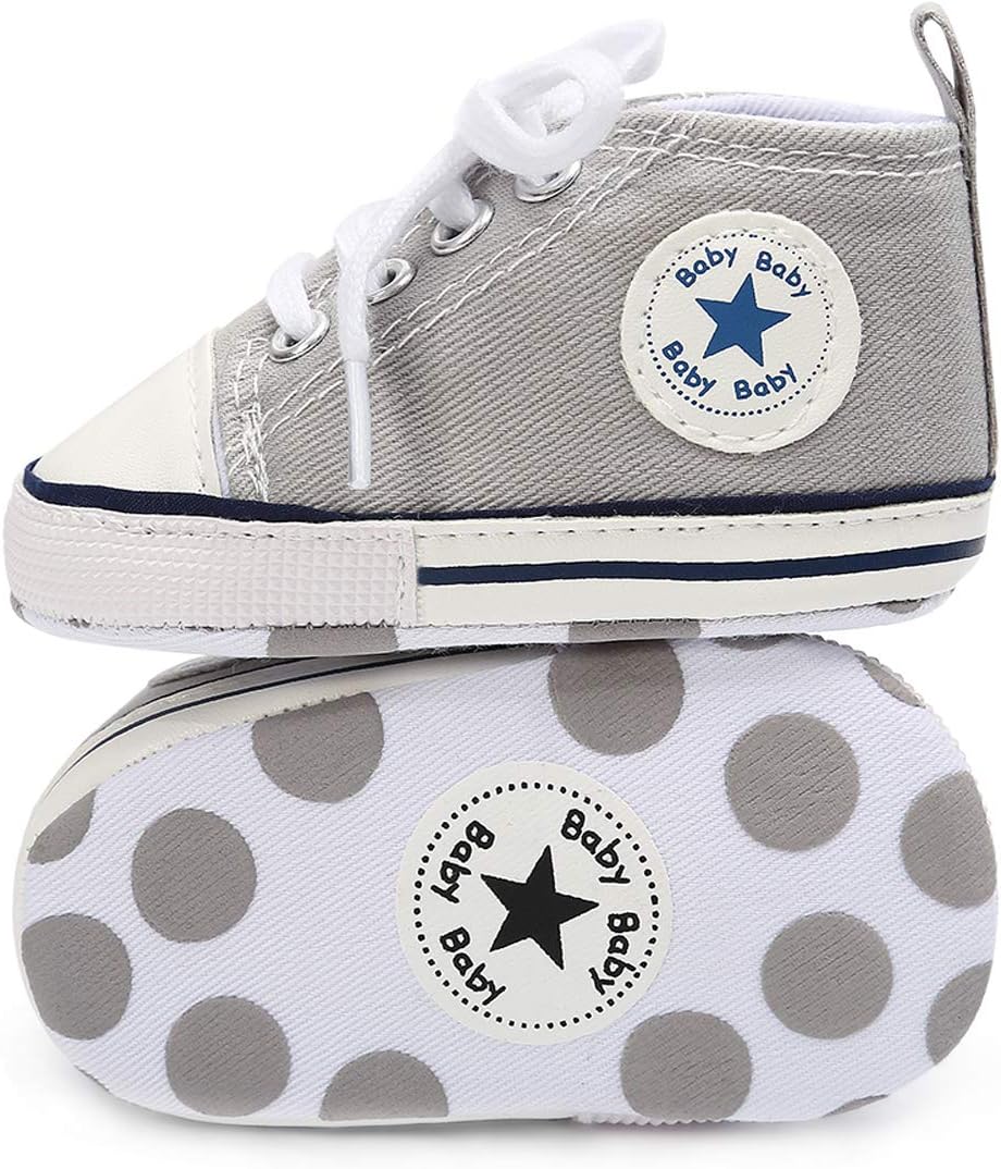 KIDSUNUnisex Baby Boys Girls High Top Sneaker Soft Anti-Slip Sole Newborn Infant First Walkers Canvas Denim Shoes