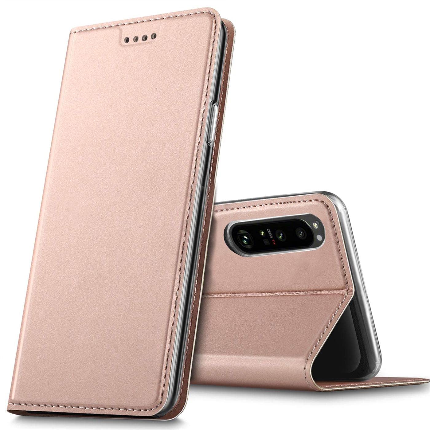 Mobile phone case for Sony Xperia 5 IV (2022), premium mobile phone flip cover for Sony Xperia 5 IV case [integrated magnet] book case PU leather bag, rose gold