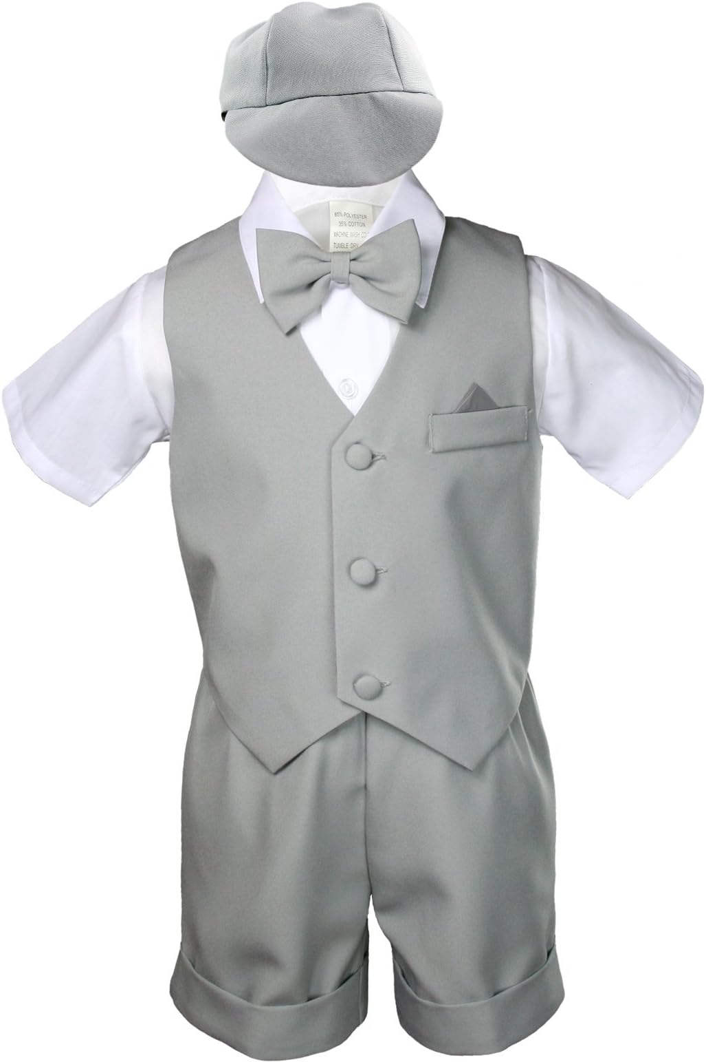 Unotux Gray Infant Boys Toddler Eton 5pc Formal Vest Shorts Sets Suits S-4T (M:(6-12 months))
