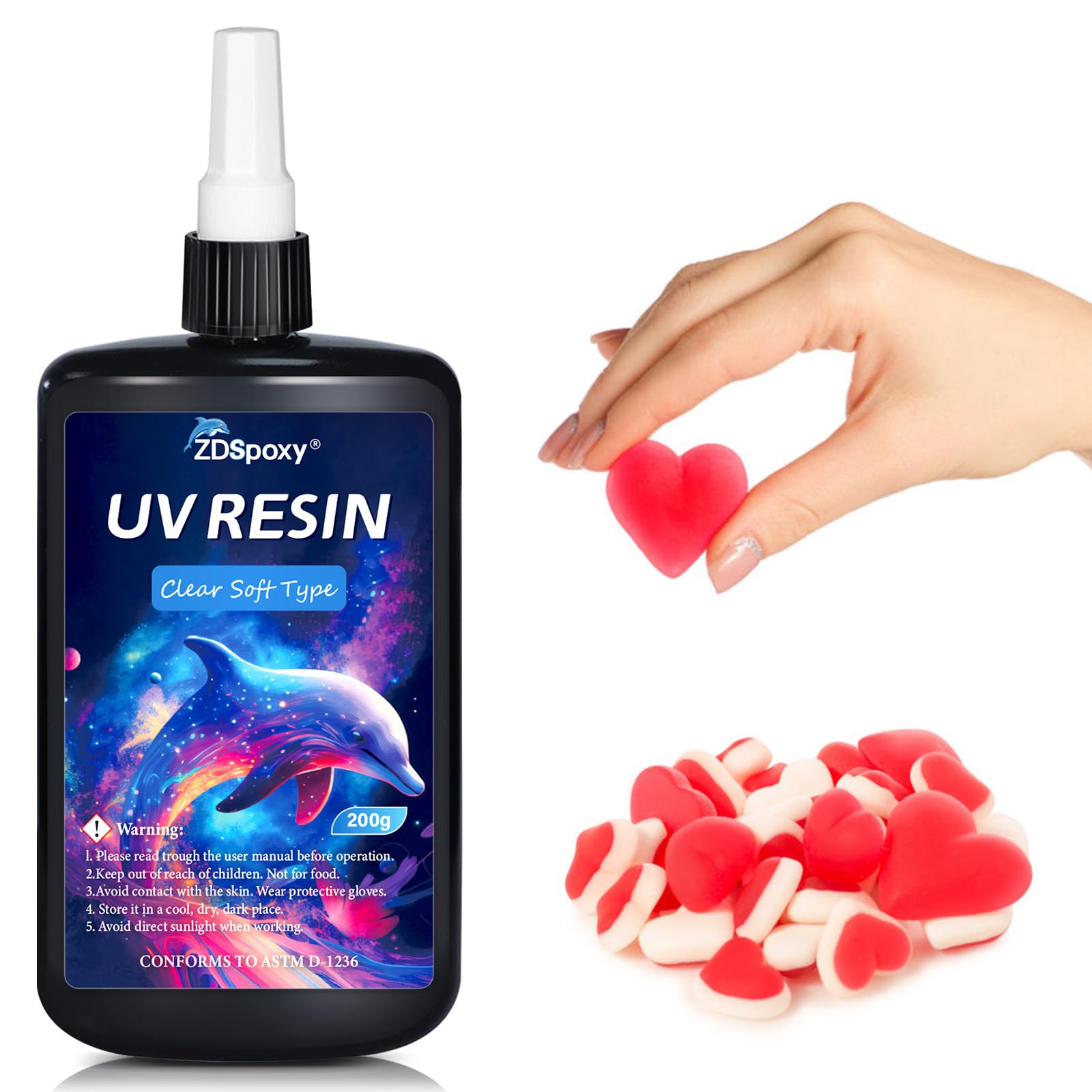 Zdspoxy UV Resin Soft Type, 200g Elastic & Bendable Crystal Clear Ultraviolet Epoxy Resin, Low Shrinkage, Suitable for Crafts, Jewelry Making, Decoration