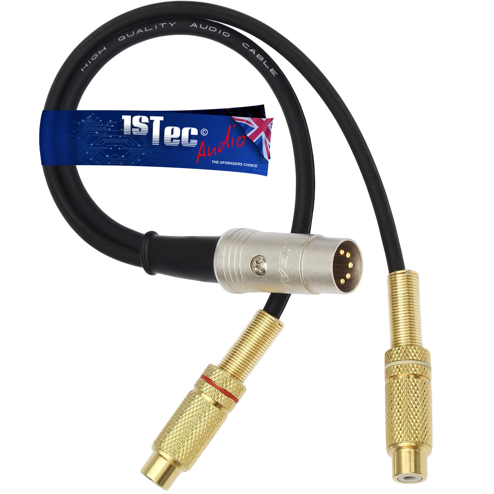 1STec 30cm 5 Pin DIN Stereo Audio Adaptor Cable to 2 RCA Phono Sockets Adaptor Cable used for connecting audio sources to B&O Naim Quad and other similar Amplifiers (Bi-Directional, 0.3 Metre)