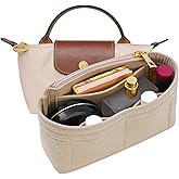 LOUKAYCCI Felt Purse Organizer Insert for Longchamp Mini bag Wihte Zipper Insert (Zipper Beige, Mini)