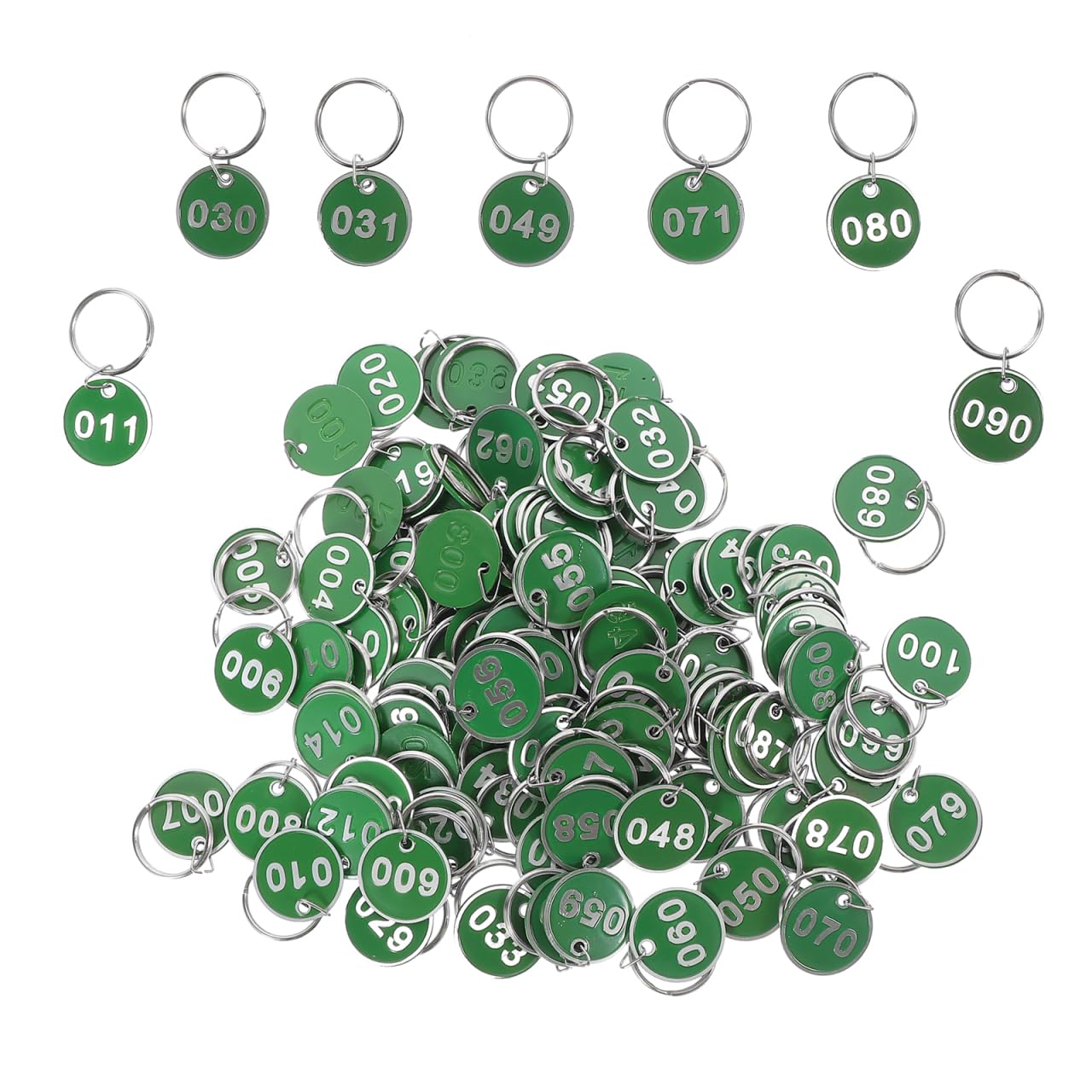 TEHAUX 100Pcs Green Aluminum Alloy Numbered Key Tags 1-100, Waterproof Sauna Storage Tags for Locker, Convenient Key Rings for Bathroom