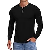 KUYIGO Men's Slim Fit Henley Shirts Casual Solid Button Waffle Fashion Summer T-Shirts Tops